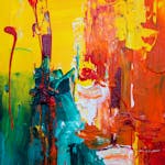 Colorful abstract painting with vibrant textures and bold acrylic strokes.